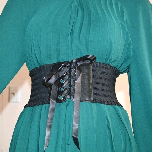 Wide Elastic Black corset lace up boho stretch ruffle whimsigoth fairy belt - Picture 3 of 10